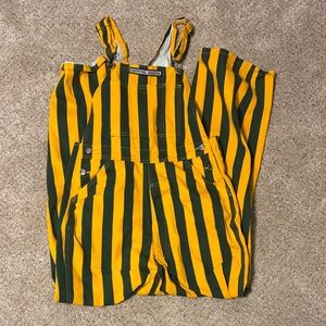 Striped Yellow & Dark Green Cotton Overalls Bodysuit